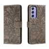Custodia per telefono in pelle con vibrazione in rilievo con fiori in pizzo per Samsung Galaxy A55 (grigio)