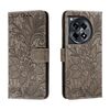 Per OnePlus ACE 3 Custodia per telefono in pelle con vibrazione in rilievo con fiori in pizzo (grigio)