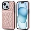 Per iPhone 15 Custodia per telefono con trama rombica e cordino lungo (oro rosa)