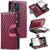 Custodia per cellulare in pelle con portafoglio con cerniera glitterata per Motorola Moto E14 (vino rosso)