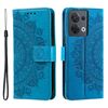 Custodia per telefono in pelle goffrata a fiori Ultra Totem per Motorola Edge 50 con cordino (blu)