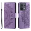 Per Motorola Edge 50 Ultra Custodia in pelle goffrata con motivo a fiori Totem con cordino (viola)
