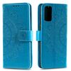 Custodia per telefono in pelle goffrata fiore Totem Fusion per Motorola Edge 50 con cordino (blu)