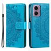 Per Motorola Moto G85 Custodia per cellulare in pelle con fiore totem goffrato con cordino (blu)