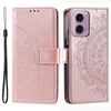 Per Motorola Moto G85 Custodia per cellulare in pelle con fiore totem goffrato con cordino (oro rosa)