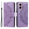 Per Motorola Moto G85 Totem Custodia per cellulare in pelle con fiore goffrato con cordino (viola)