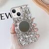Per iPhone 14 Plus Custodia per telefono con strass bling fatta a mano a specchio per PC (rotonda grigio argento)