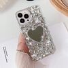 Per iPhone 14 Pro Custodia per telefono per PC con strass bling fatta a mano a specchio (Amore grigio argento)
