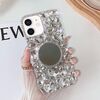 Per iPhone 11 Custodia per telefono con strass bling fatta a mano a specchio per PC (rotonda grigio argento)