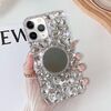 Per iPhone 11 Pro Custodia per telefono per PC con strass bling fatta a mano a specchio (rotonda grigio argento)