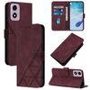 Custodia a tracolla in pelle con stampa 3D per Motorola Moto E14 (rosso vino)
