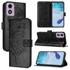 Per Motorola Moto E14 Custodia in pelle con motivo a farfalla in rilievo (nero)