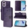 Per Motorola Moto E14 Custodia in pelle con motivo a farfalla in rilievo (viola scuro)