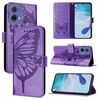 Per Motorola Moto G85 Custodia in pelle con motivo a farfalla in rilievo (viola)