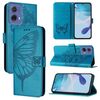 Per Motorola Moto G85 Custodia in pelle con motivo a farfalla in rilievo (blu)