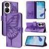 Per ZTE Blade V40s Custodia per telefono in pelle con motivo a farfalla in rilievo (viola)