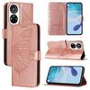 Per ZTE Blade V40s Custodia per telefono in pelle con motivo a farfalla in rilievo (oro rosa)