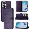 Per ZTE Blade V40s Custodia per telefono in pelle con motivo a farfalla in rilievo (viola scuro)