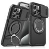Custodia per telefono con supporto ad anello scorrevole Camshield per iPhone 15 Pro (nero)