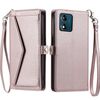 Per Motorola Moto E13 Portafoglio Multi-Slot per Scheda Custodia in Pelle per Telefono con Laccetto (Oro Rosa)