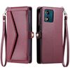 Per Motorola Moto E13 Portafoglio Multi-Slot per Scheda Custodia in Pelle per Telefono con Laccetto (Rosso Vino)
