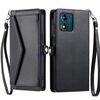 Per Motorola Moto E13 Portafoglio Multi-Slot per Scheda Custodia in Pelle per Telefono con Laccetto (Nero)