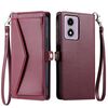 Per Motorola Moto E14 / G24 / G04 Portafoglio Multi-Slot per Scheda Custodia in Pelle per Telefono con Laccetto (Rosso Vino)