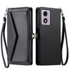 Per Motorola Moto E14 / G24 / G04 Portafoglio Multi-Slot per Scheda Custodia per Telefono in Pelle con Laccetto (Nero)