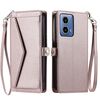 Per Motorola Moto G34 Portafoglio Multi-Slot per Scheda Custodia in Pelle per Telefono con Laccetto (Oro Rosa)