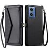 Per Motorola Moto G34 Portafoglio Multi-Slot per Scheda Custodia in Pelle per Telefono con Laccetto (Nero)