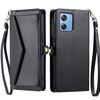 Per Motorola Moto G54 / G64 Portafoglio Multi-Slot per Scheda Custodia in Pelle per Telefono con Laccetto (Nero)