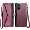 Per Motorola Moto G85 Portafoglio Multi-Slot per Scheda Custodia in Pelle per Telefono con Laccetto (Rosso Vino)