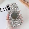 Per iPhone X / XS Custodia per telefono PC con strass bling fatta a mano a specchio (rotonda grigio argento)