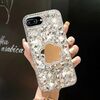 Per iPhone 7 Plus / 8 Plus Custodia per PC con strass bling fatta a mano a specchio (fiore grigio argento)