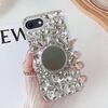 Per iPhone SE 2022/7/8 Custodia per PC con strass bling fatta a mano a specchio (rotonda grigio argento)