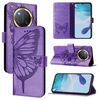 Per Honor X9C 5G Custodia per telefono in pelle con motivo a farfalla in rilievo globale (viola)