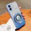 Per iPhone 16 Plus Custodia per telefono in TPU con supporto rotondo glitterato sfumato placcato (blu Sierra)