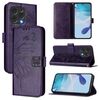 Per Doogee N55 Plus Custodia in pelle con motivo a farfalla in rilievo (viola scuro)