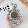 Per iPhone 16 Custodia per telefono PC con strass scintillanti fatti a mano e specchio (argento grigio rotondo)