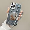 Per iPhone 16 Pro Max Custodia per telefono in TPU con catena a specchio color crema (grigio argento)