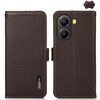 Custodia per telefono KHAZNEH in vera pelle Litchi con protezione RFID e magnete laterale per Redmi Turbo 4 / Poco X7 Pro (marrone)