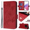 Custodia in pelle antifurto RFID con motivo a rose in rilievo per Realme 14 Pro 5G (rossa)