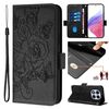 Custodia in pelle antifurto RFID con motivo a rosa in rilievo per Xiaomi Poco X7 5G / Redmi Note 14 Pro 5G (nera)