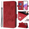 Custodia in pelle antifurto RFID con motivo a rosa in rilievo per Xiaomi Poco X7 Pro 5G / Redmi Turbo 4 5G (rossa)