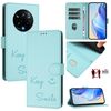 Custodia in pelle con stampa RFID per Realme 14 Pro+ 5G Smile Embossing (verde menta)