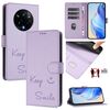 Custodia in pelle con stampa RFID per Realme 14 Pro+ 5G Smile Embossing (viola chiaro)