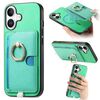 Custodia per iPhone 16 Plus con inserto laterale in pelle con anello a croce retrò e tasca porta carte MagSafe (verde)