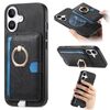 Custodia per iPhone 16 Plus con inserto laterale in pelle con anello a croce retrò e tasca porta carte MagSafe (nera)