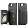 Per iPhone 16e Fierre Shann Oil Wax Cow Leather Card Holder Back Phone Case (Nero)