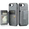 Per iPhone 16e Fierre Shann Oil Wax Pelle di mucca Porta carte Custodia per telefono posteriore (grigio)